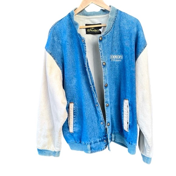 Vintage Retro Dixon K-Products Denim Bomber Varsity Jacket Canvas Distressed XL - Picture 2 of 10